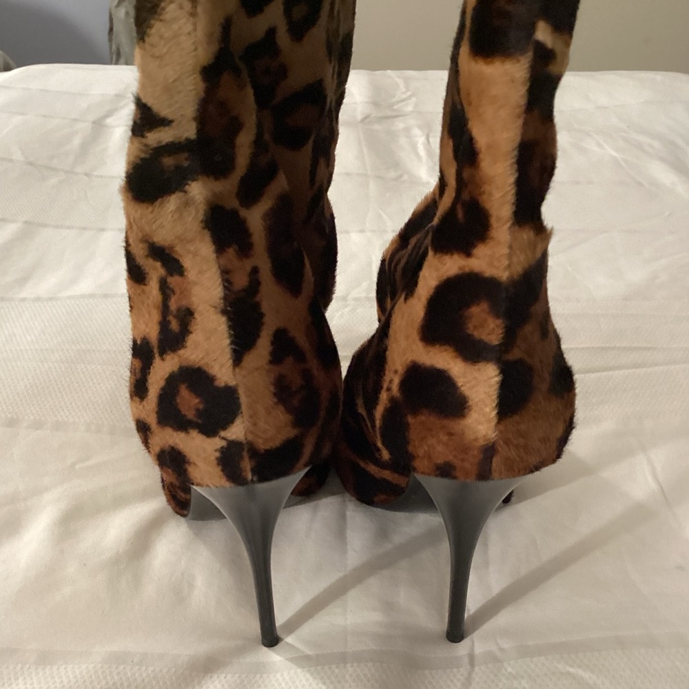 Giuseppe Zanotti Women Brown Ankle Boots Fur Leopard Print Heels Booties - Picture 5 of 13